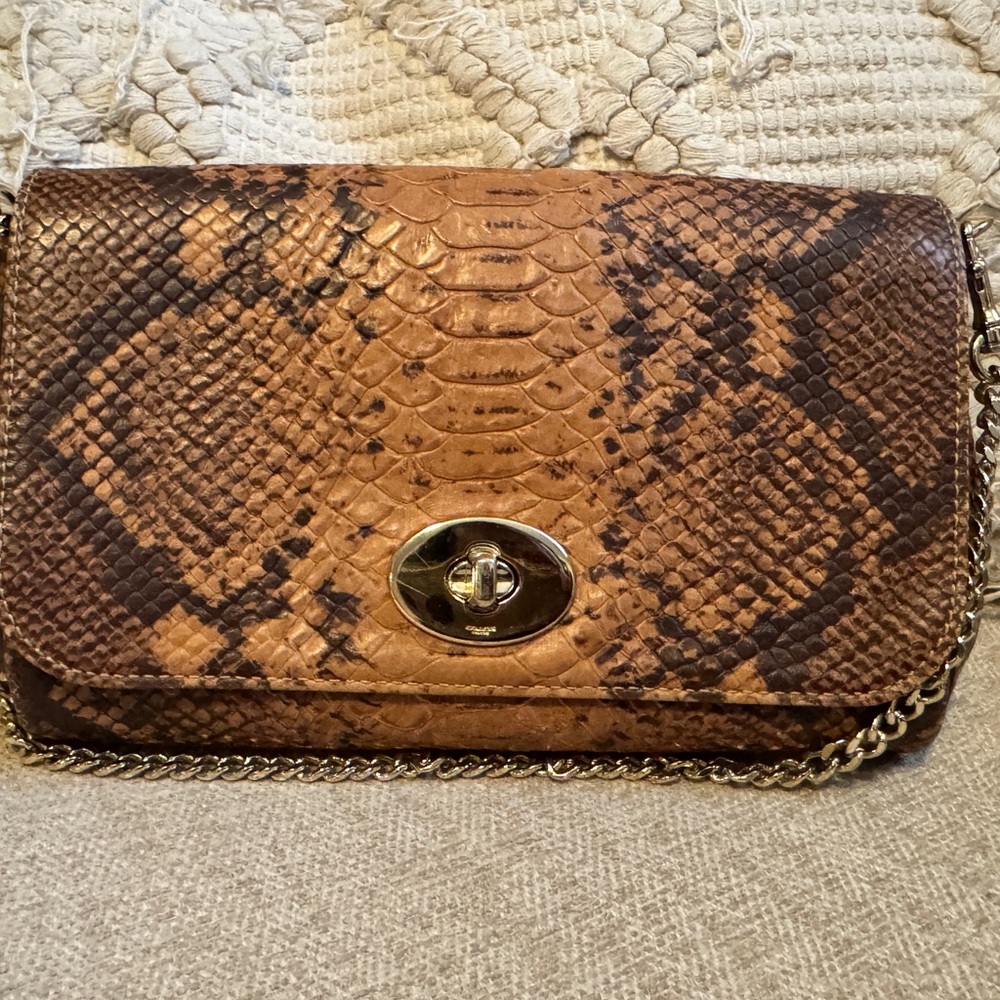 COACH Snakeprint crossbody with chain shoulder strap